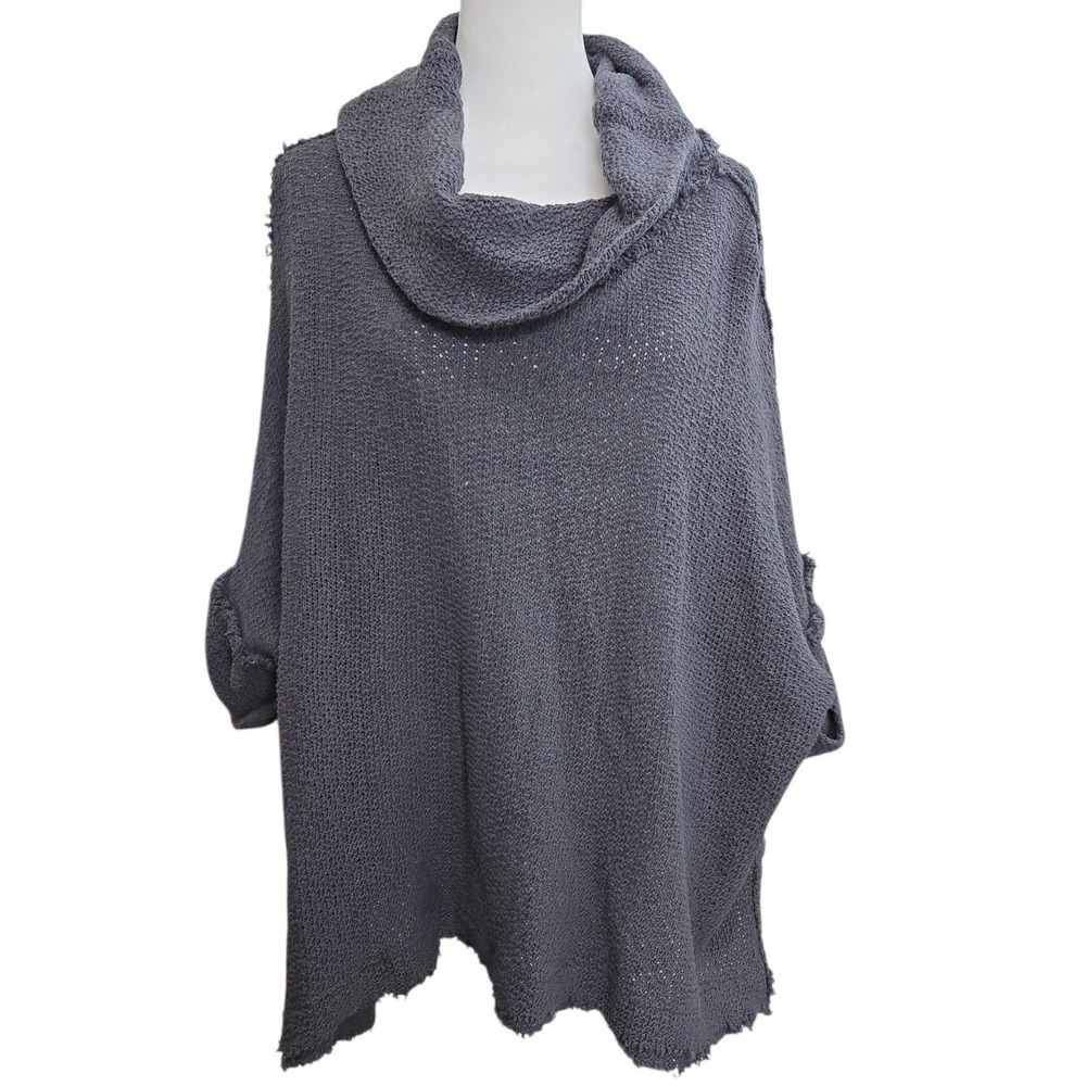 We The Free Grey Knit Oversized Cowl Neck Sweater Raw Hem‎ Distressed Fun Boho